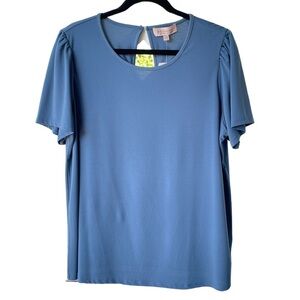 Philosophy Powder Blue Puff-Sleeve Keyhole-Neck Blouse